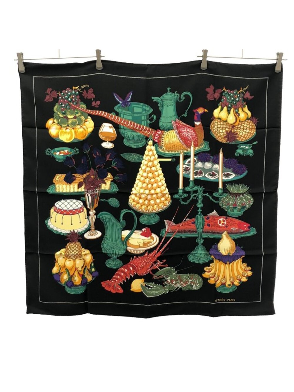 Hermes Carre 90 Gastronomie Gastronomy Supper Scarf Black